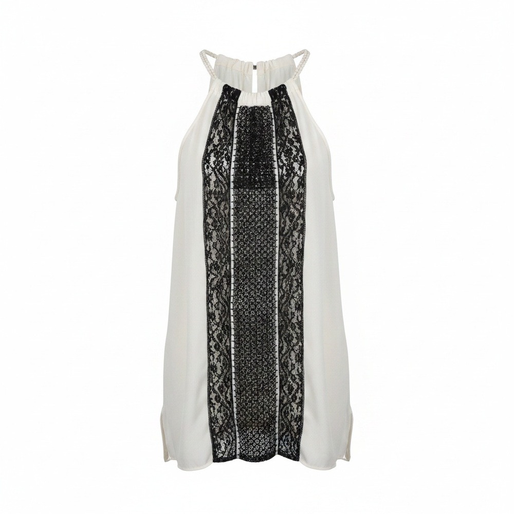 Kobi Halperin Black White Embellished Halter Rope Neck And Tie Tank Top Large